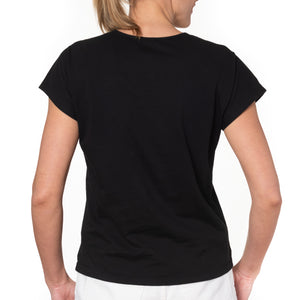 T shirt coton bio eco responsable femme col carré manche courte forme ajustee noir suny