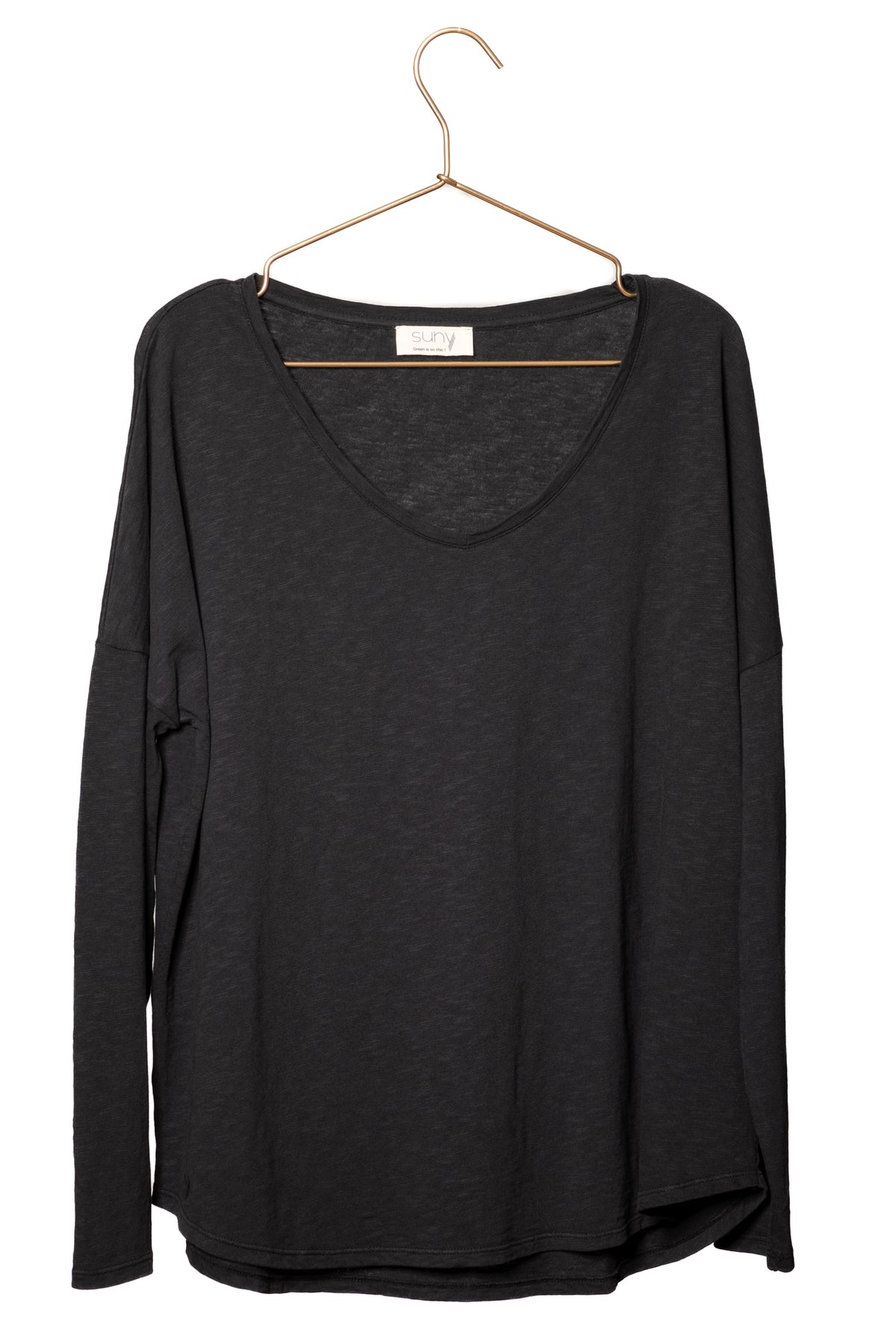 tee shirt 100% biologique  manche longue femme col v coton noir Extra suny V doux