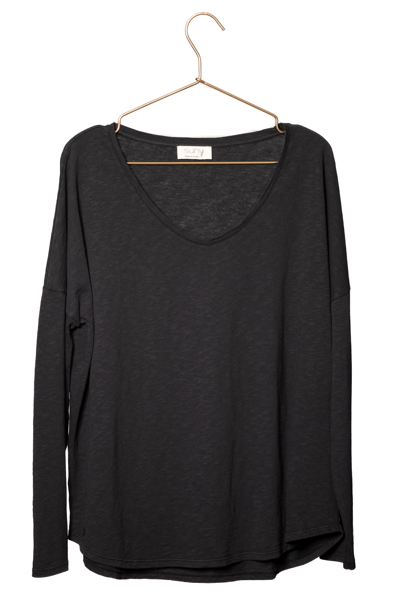 tee shirt 100% biologique  manche longue femme col v coton noir Extra suny V doux