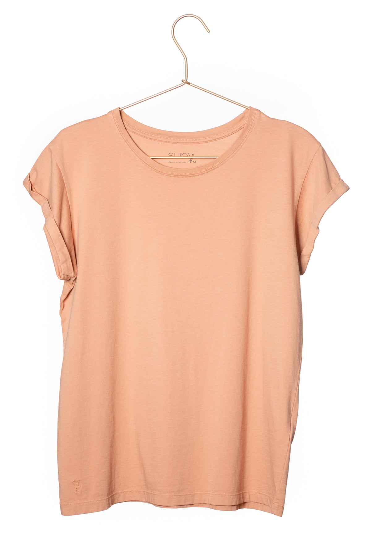 Tee shirt femme à manche courte retournée coupe droite en coton bio certifié GOTS col rond rose des sables, rose doux, rose corail, rose brun, rose orange, vieux rose, rose ancien, rose beige, rose caramel