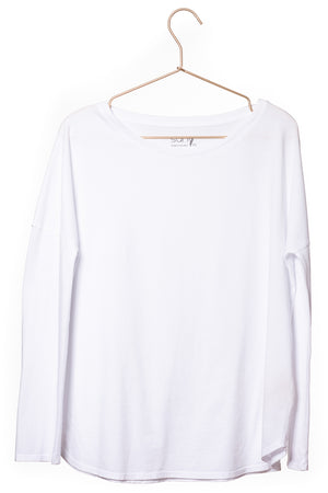 Tee shirt pour femme en coton bio GOTS eco responsable à manche longue, oversize, col rond Extra suny blanc