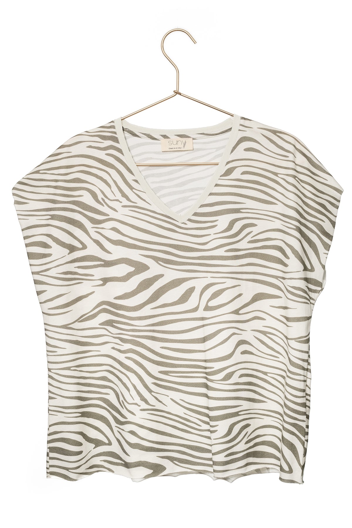 Tee shirt femme manche courte rock court et ample en coton bio GOTS éco responsable sans couture oversize col v imprimé zebre