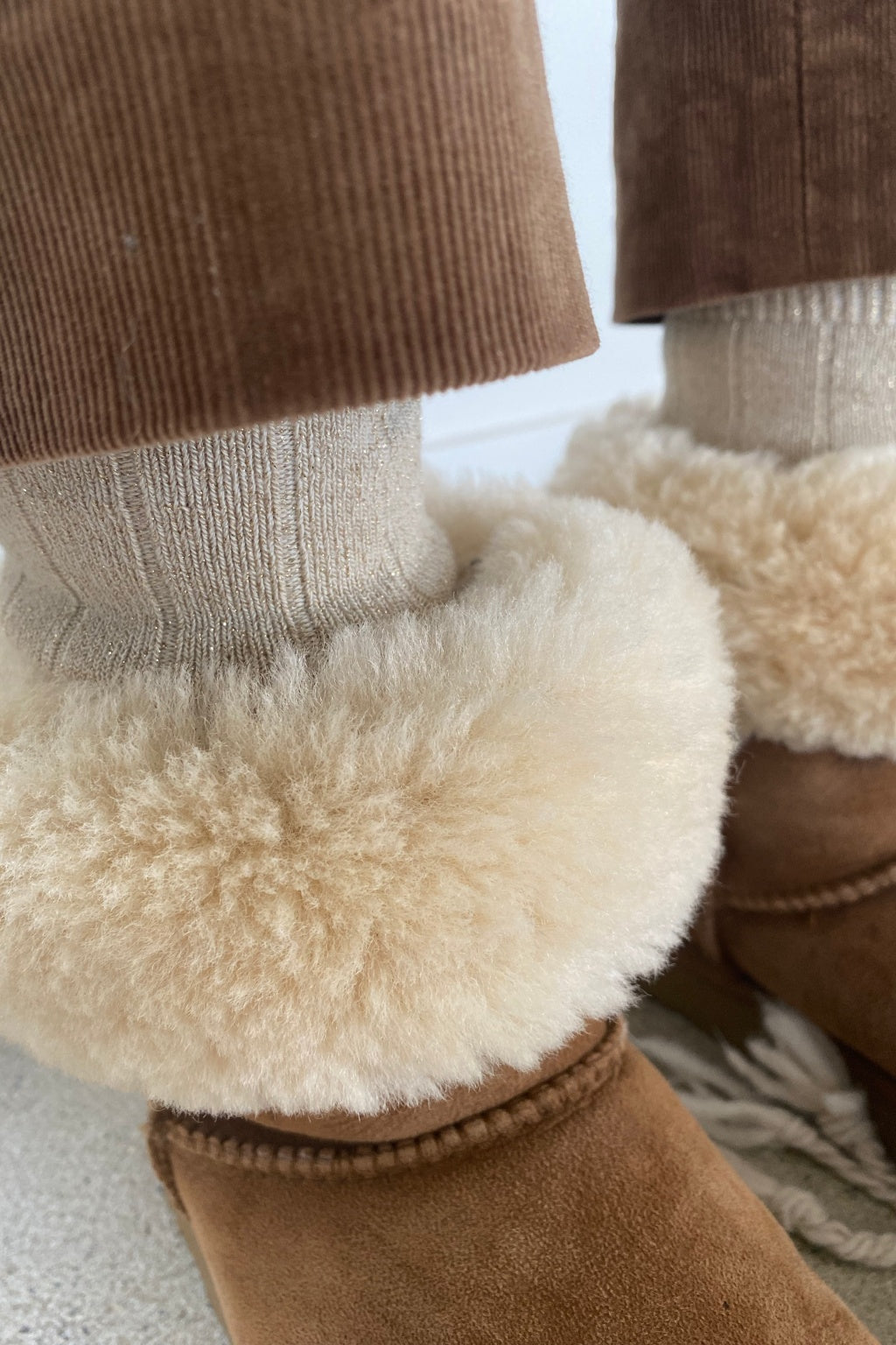 Chaussette à paillettes en coton bio fabriquées en France de couleur ecru caresse