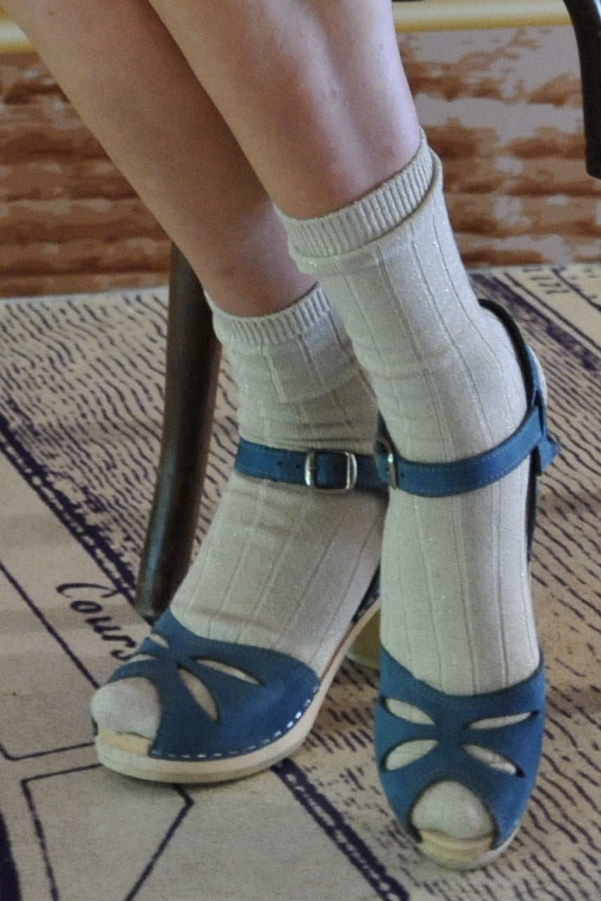 Chaussette à paillettes en coton bio fabriquées en France de couleur ecru caresse