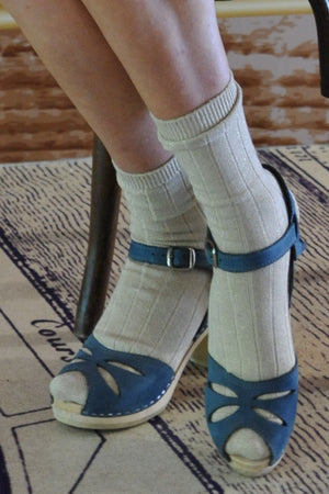 Chaussette à paillettes en coton bio fabriquées en France de couleur ecru caresse