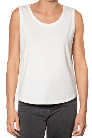 T shirt coton bio eco responsable femme debardeur col rond evase forme ajustée blanc marcel suny